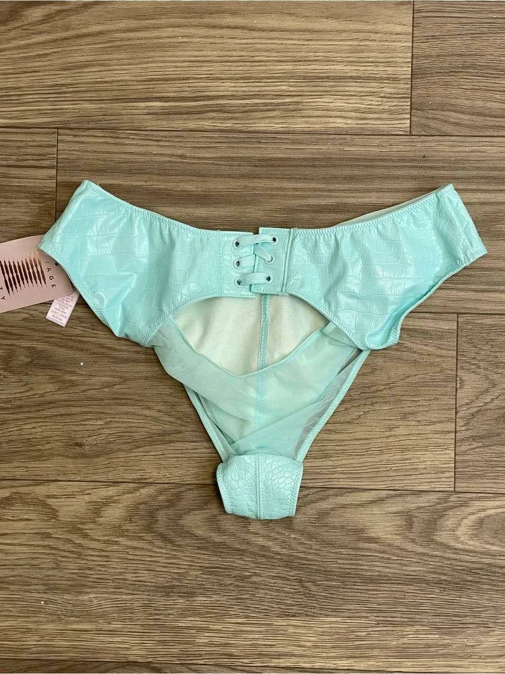 Savage x Fenty Light Blue Faux Leather Corset and Panty Matching Set